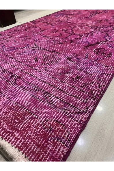 El Dokuma Isparta Halısı 70x282 Düz Pembe Vintage Eskitme Yolluk - 2
