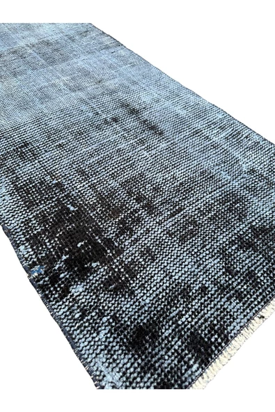 El Dokuma Vintage Yolluk 58x285 Düz Renk Mavi Yün Halı - 3