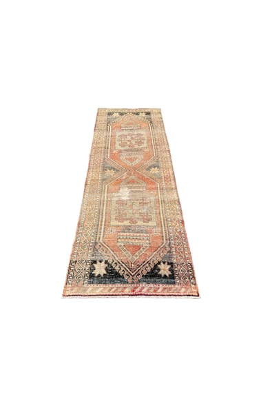 EL DOKUMASI YÜN YOLLUK 102x290 ESKİTME KİREMİT KREM VINTAGE MALATYA HALISI ürün görseli