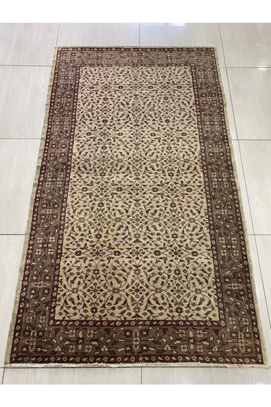 El Dokuma Yün Isparta Halısı 117x200 Eskitme Krem Vintage Halı ürün görseli