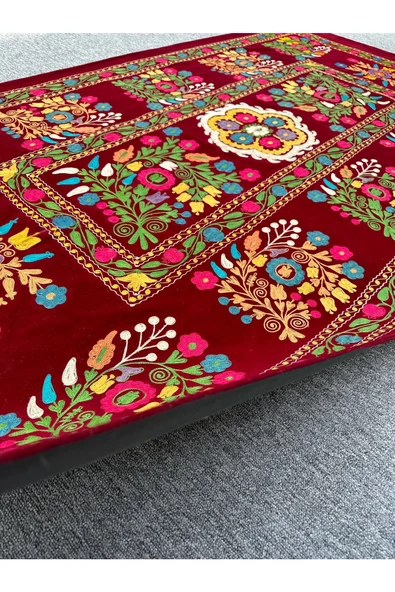 EL YAPIMI ÖZBEK SUZANİ İŞLEMELİ KUMAŞ 130X225 ÖZEL YAPIM İŞÇİLİKLİ KUMAŞ HALI - Resim 2