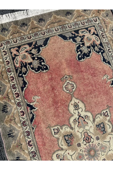 El Dokuma Eskitme Bünyan Halısı 94x200 Pastel Renk %100 Yün Kırmızı Yolluk - Resim 4