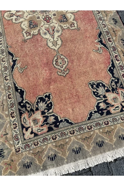 El Dokuma Eskitme Bünyan Halısı 94x200 Pastel Renk %100 Yün Kırmızı Yolluk - Resim 2