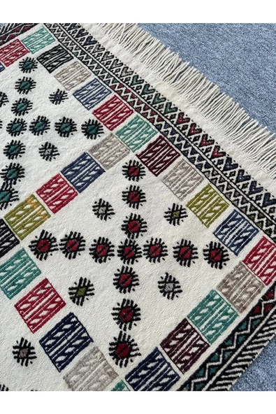 El Dokuması Dekoratif Kilim 80x93 Renkli %100 Yün Kilim - Resim 3
