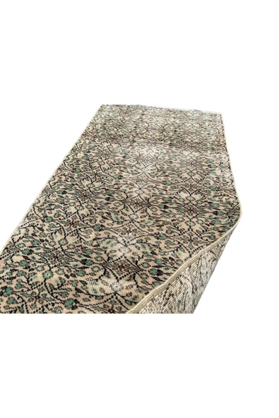 EL DOKUMA ESKİTME HALI 100X192 YEŞİL KREM %100 YÜN VINTAGE HALI ! - 8