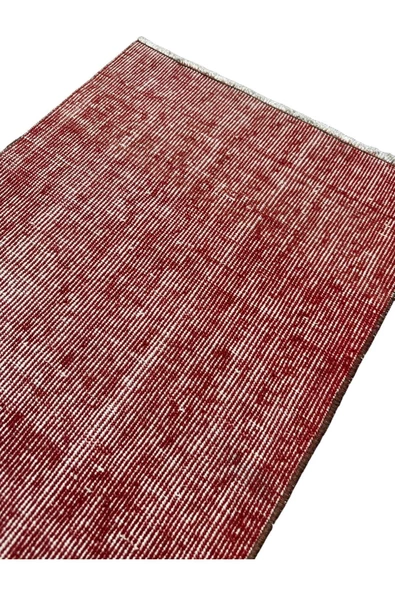 El Dokuma Vintage Kırmızı Yolluk 55x300 Düz Renk Eskitme %100 Yün Halı - Resim 3