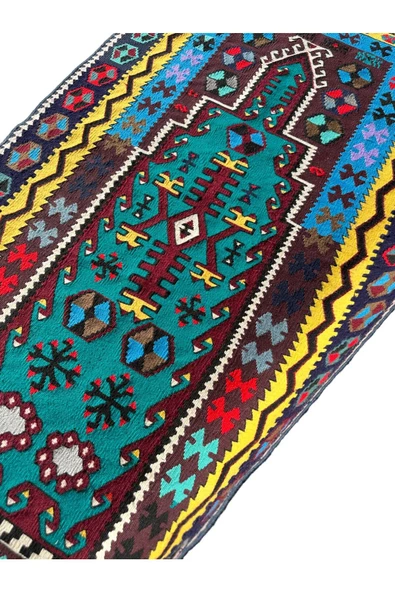 El Dokuma Kilim Seccade 100x190 Renkli Mor %100 Yün Kilim - 5