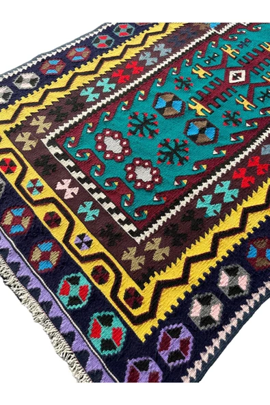 El Dokuma Kilim Seccade 100x190 Renkli Mor %100 Yün Kilim - 2