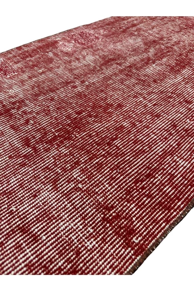 El Dokuma Vintage Kırmızı Yolluk 55x300 Düz Renk Eskitme %100 Yün Halı - Resim 7