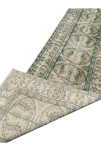 El Dokuma Eskitme Halı 82x272 Vintage Yeşil %100 Yün Yolluk - Resim 5