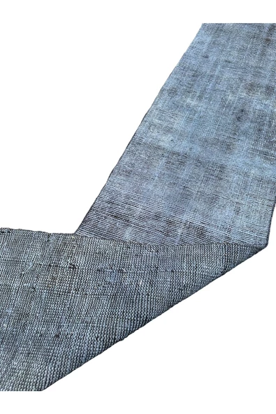 El Dokuma Vintage Yolluk 58x285 Düz Renk Mavi Yün Halı - 8