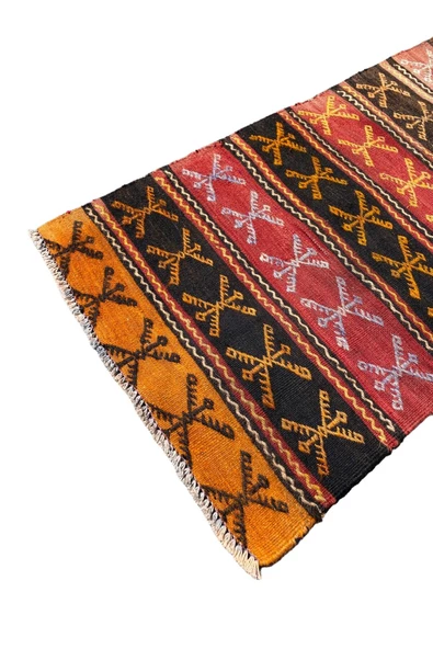 El Dokuma Kök Boya Cicim Kilimi 58x110 Kırmızı Kiremit %100 Yün Otantik Kilim - Resim 3