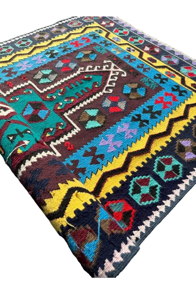 El Dokuma Kilim Seccade 100x190 Renkli Mor %100 Yün Kilim - 7