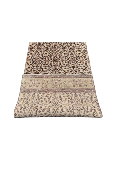 EL DOKUMA ESKİTME YOLLUK 80X260 KREM KAHVE VINTAGE HALI ! - Resim 6