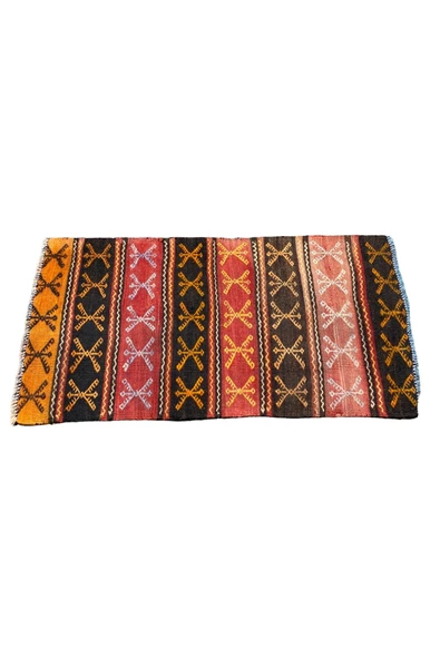 El Dokuma Kök Boya Cicim Kilimi 58x110 Kırmızı Kiremit %100 Yün Otantik Kilim - Resim 4