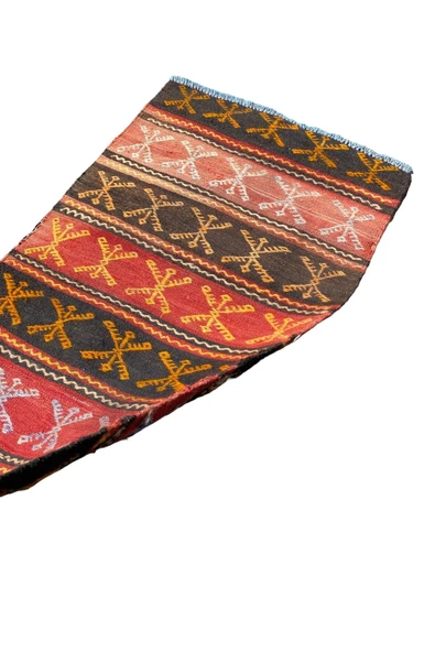El Dokuma Kök Boya Cicim Kilimi 58x110 Kırmızı Kiremit %100 Yün Otantik Kilim - Resim 7