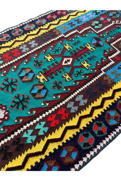 El Dokuma Kilim Seccade 100x190 Renkli Mor %100 Yün Kilim - 3