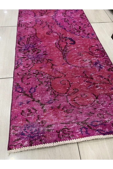 El Dokuma Isparta Halısı 70x282 Düz Pembe Vintage Eskitme Yolluk - 4