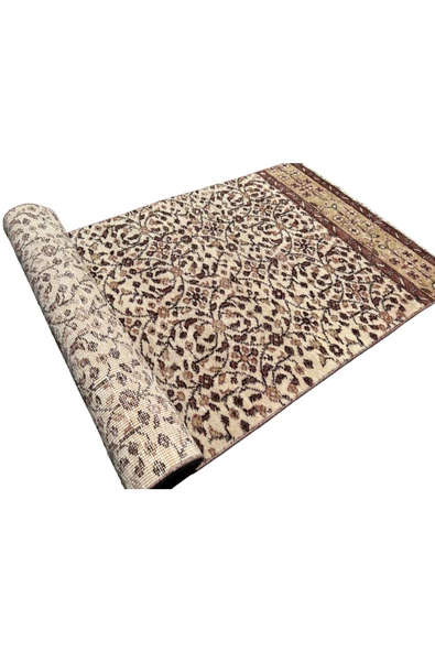 EL DOKUMA ESKİTME YOLLUK 80X260 KREM KAHVE VINTAGE HALI ! - Resim 7