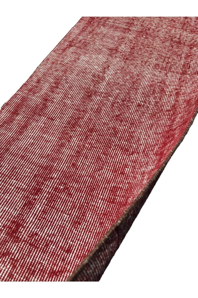 El Dokuma Vintage Kırmızı Yolluk 55x300 Düz Renk Eskitme %100 Yün Halı - Resim 8