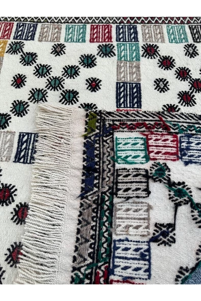 El Dokuması Dekoratif Kilim 80x93 Renkli %100 Yün Kilim - Resim 4