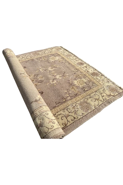 EL DOKUMA ESKİTME HALI 115X220 BEJ VİZON VINTAGE OTURMA ODASI HALISI - Resim 6
