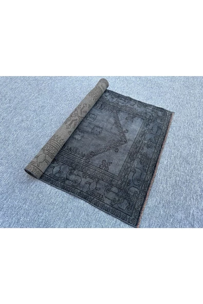 EL DOKUMA 95X165 ESKİTME VINTAGE %100 YÜN MAVİ HALI ! - 8