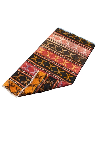 El Dokuma Kök Boya Cicim Kilimi 58x110 Kırmızı Kiremit %100 Yün Otantik Kilim - Resim 5