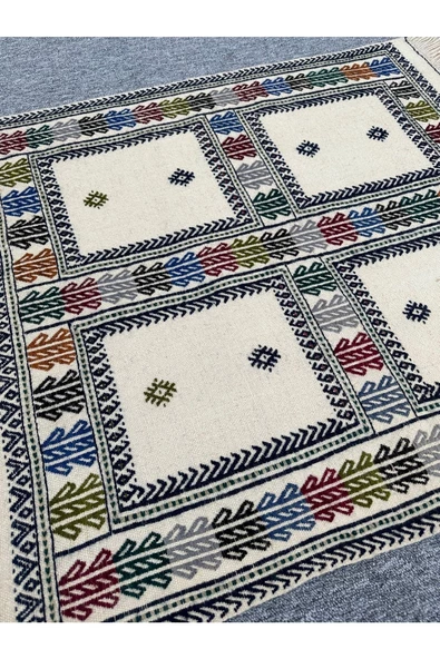 El Dokuma Dekoratif Kilim 90x100 Klasik Dekor %100 Yün Kilim ! - Resim 2