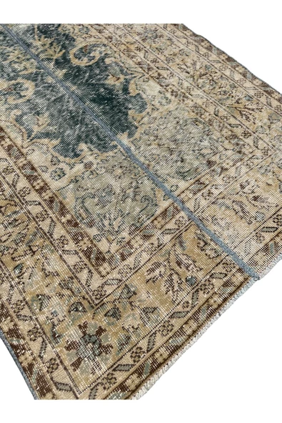 El Dokuma Vintage Halı 112x315 Su Yeşili Büyük Eskitme Retro Yolluk - Resim 3
