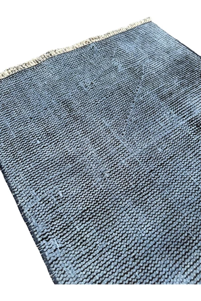 El Dokuma Vintage Yolluk 58x285 Düz Renk Mavi Yün Halı - 5