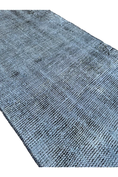 El Dokuma Vintage Yolluk 58x285 Düz Renk Mavi Yün Halı - 4