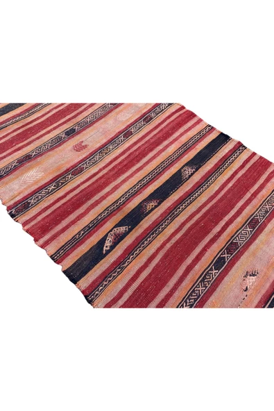 EL DOKUMA %100 YÜN TÜRK KİLİMİ 85X190 KIRMIZI DEKORATİF KİLİM ! - 5
