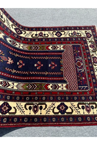 El Dokuma Seccade 120x210 Lacivert %100 Yün Büyük Namazlık - 6