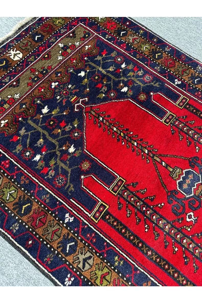 EL DOKUMA YAHYALI HALISI SECCADE 105X190 KÖK BOYA YÜN NAMAZLIK - 3