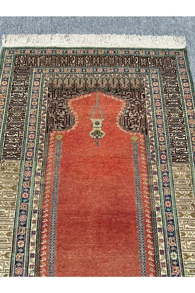 El Dokuma 90x130 Eskitme Bünyan Halısı %100 Yün Seccade Namazlık ! - 5