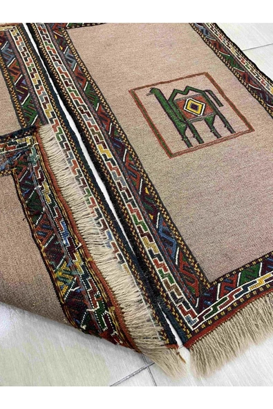 El Dokuma Çift Iran Kilimi 55x100 Gri Yeşil Dekoratif Kilim - Resim 5