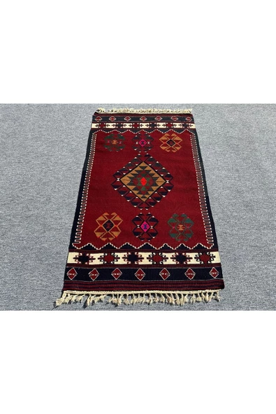 El Dokuma Balıkesir Kilimi 80x140 Kök Boya %100 Yün Kırmızı Kilim !