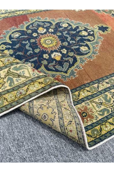 El Dokuma Eskitme Bünyan Halısı 94x158 Yeşil Kiremit Vintage Halı - Resim 6