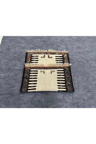El Dokuma Çift Dekoratif Iran Kilimi 60x90 Küçük Krem %100 Yün Kilim ! - Resim 5