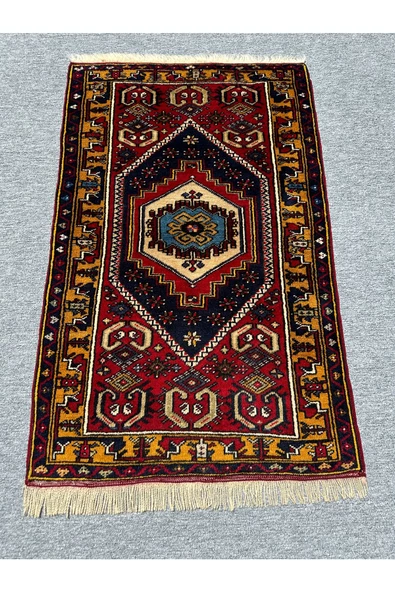 EL DOKUMA YAHYALI HALISI 70X115 KIRMIZI SARI KÖK BOYA %100 YÜN HALI ürün görseli