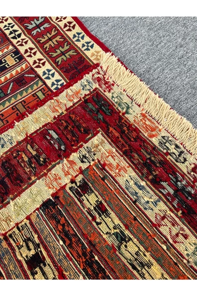 El Dokuması Dekoratif Iran Kilimi 80x190 Kırmızı Sarı %100 Yün Kilim ! - 5