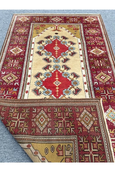 El Dokuma Milas Halısı 120x223 Vişne Çürüğü Turkuaz %100 Yün Ince Halı ! - 3