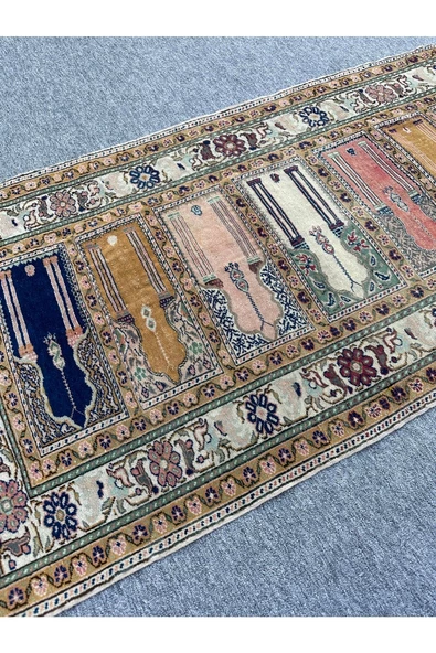 El Dokuma Yolluk Paftalı Seccade Bünyan Halısı 90x225 Saf Namazlık Eskitme - 8