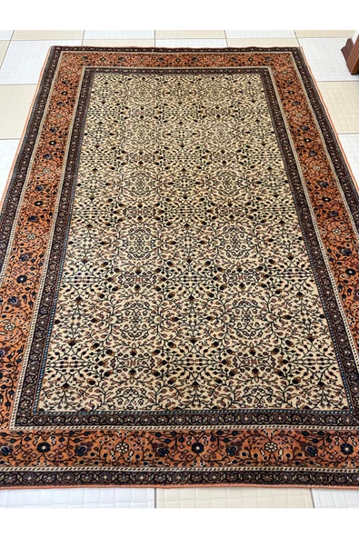 EL DOKUMA İNCE BÜNYAN HALISI ESKİTME 118X168 KREM KİREMİT ÇİÇEKLİ %100 YÜN HALI ! - Resim 8
