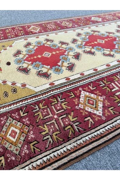 El Dokuma Milas Halısı 120x223 Vişne Çürüğü Turkuaz %100 Yün Ince Halı ! - 4