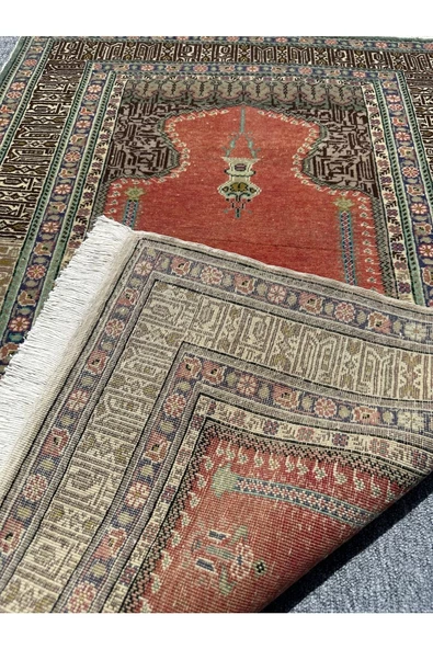 El Dokuma 90x130 Eskitme Bünyan Halısı %100 Yün Seccade Namazlık ! - 4