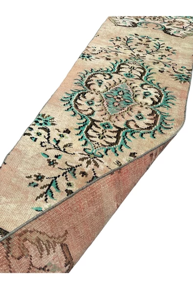 El Dokuma Vintage Yolluk 75x240 Yeşil Kiremit Eskitme Yolluk - Resim 4