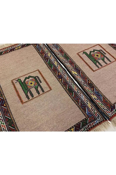 El Dokuma Çift Iran Kilimi 55x100 Gri Yeşil Dekoratif Kilim - Resim 2