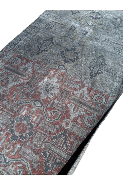 EL DOKUMA MALATYA HALISI 117X235 KIRMIZI LACİVERT ESKİTME KÖK BOYA %100 YÜN HALI - Resim 6